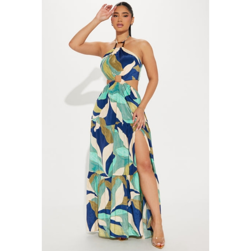 Plus Size Fashion Nova Blue And Green Halter Top Maxi Dress 3x